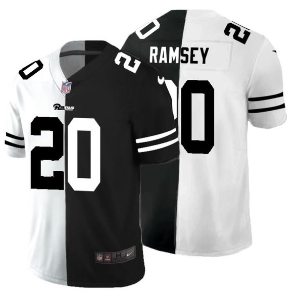 Men's Los Angeles Rams Black & White Split #20 Jalen Ramsey Limited Stitched Jersey
